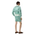 TOM FORD SHINY RAYON SATIN BOMBER WITH CONTRAST PIPING JADE