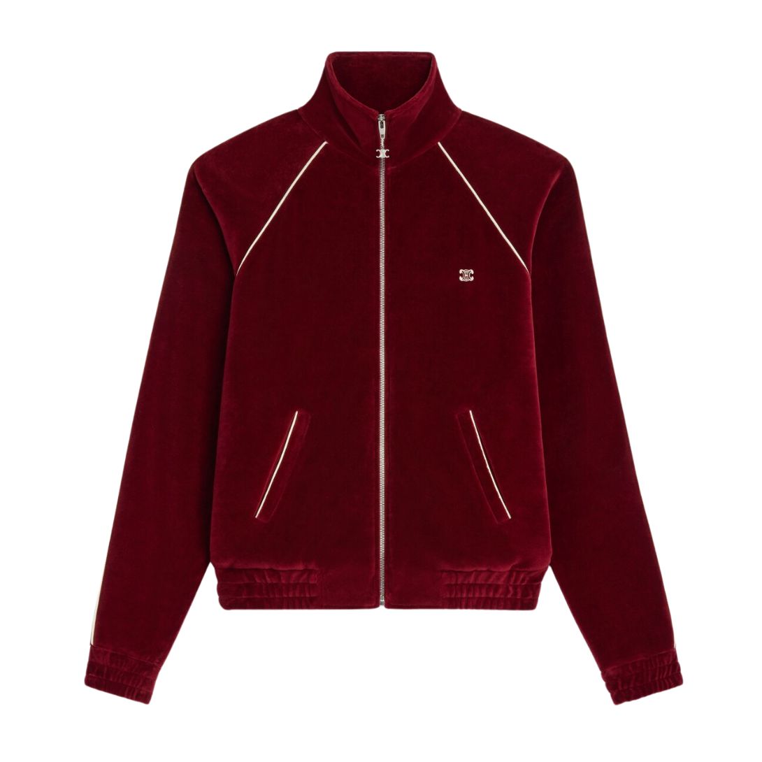 1 CELINE TRIOMPHE TRACKSUIT JACKET IN VELVET JERSEY BORDEAUX-ECRU