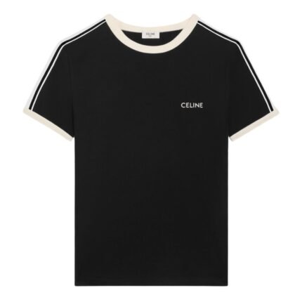 CELINE REGULAR T SHIRT IN COTTON JERSEY BLACK-CREAM