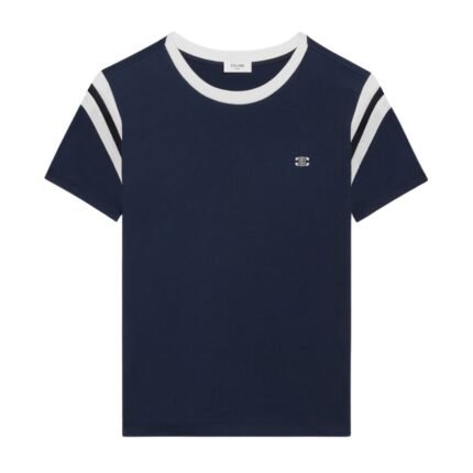 CELINE TRIOMPHE REGULAR T SHIRT IN COTTON JERSEY DEEP NAVY-WHITE