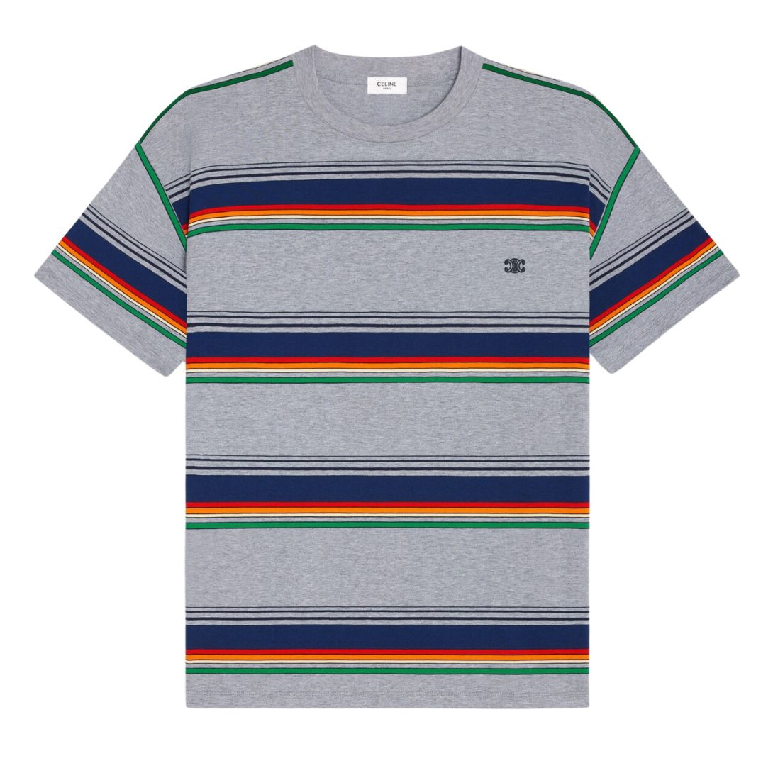 1 CELINE TRIOMPHE LOOSE T SHIRT IN JERSEY COTON RAYURE SURF MULTICOLOR