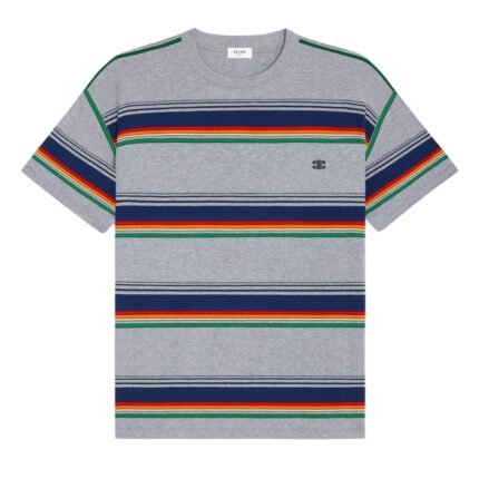 CELINE TRIOMPHE LOOSE T SHIRT IN JERSEY COTON RAYURE SURF OFF WHITE