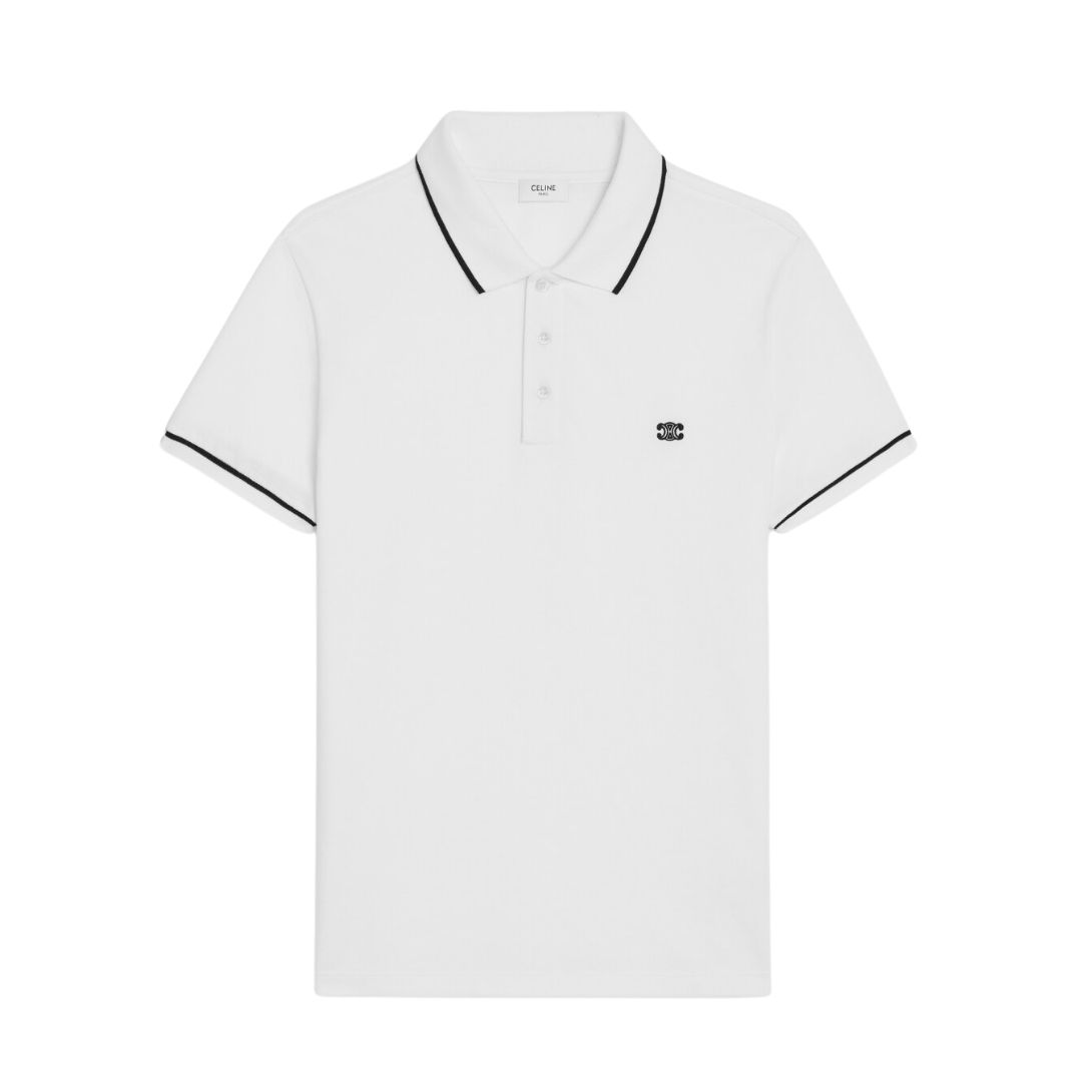 1 CELINE CLASSIC POLO SHIRT IN COTTON PIQUÉ OFF WHITE-BLACK