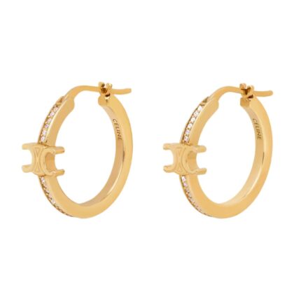 CELINE TRIOMPHE SPARKLE HOOPS IN STRASS AND BRASS WITH GOLD FINISH