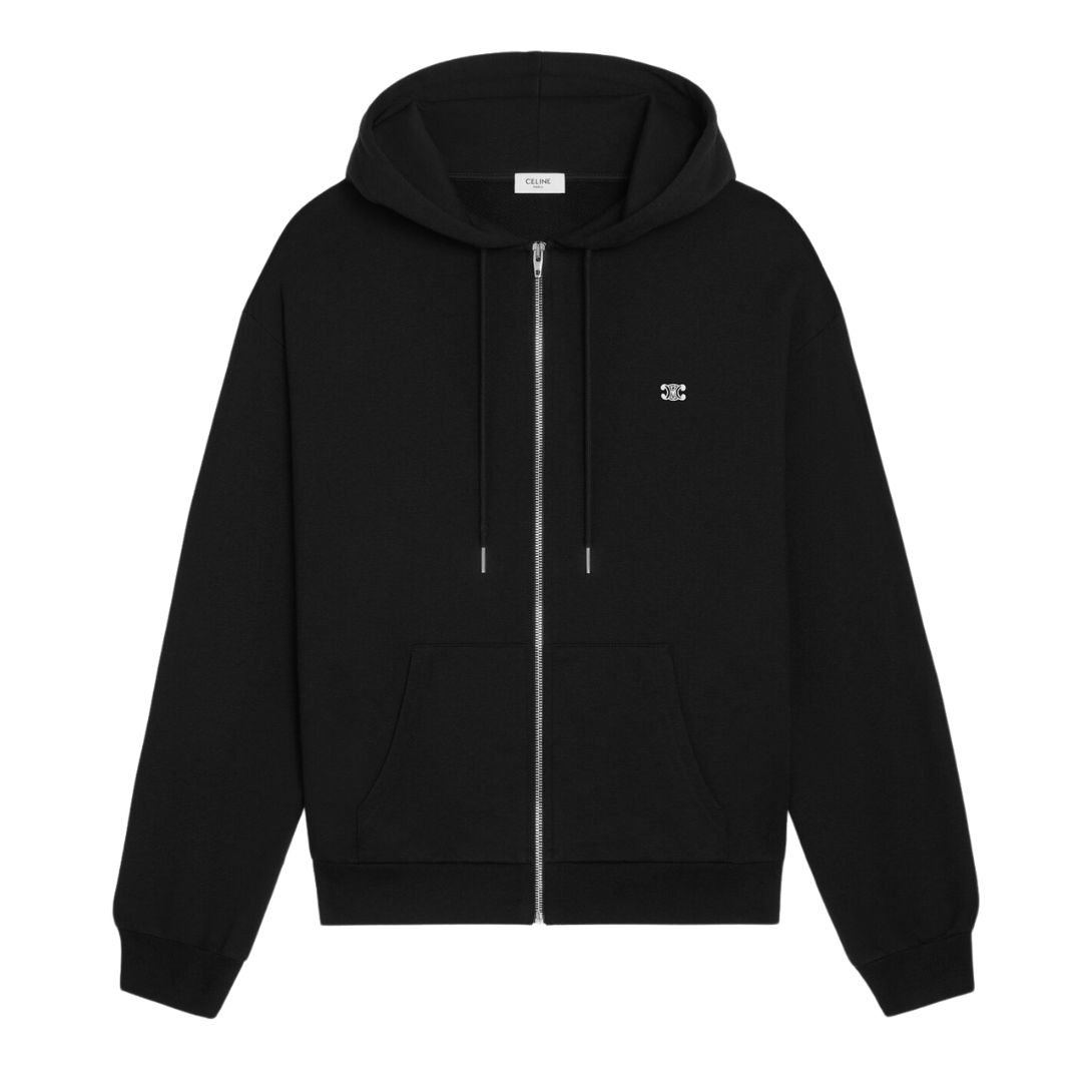 1 CELINE TRIOMPHE LOOSE ZIPPED HOODIE IN CASHMERE COTTON BLACK