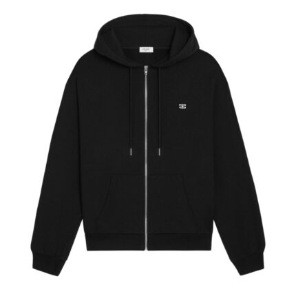 CELINE TRIOMPHE LOOSE ZIPPED HOODIE IN CASHMERE COTTON GREY MELANGE