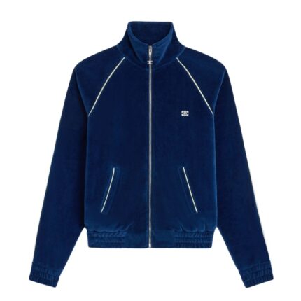 CELINE TRIOMPHE TRACKSUIT JACKET IN VELVET JERSEY NAVY