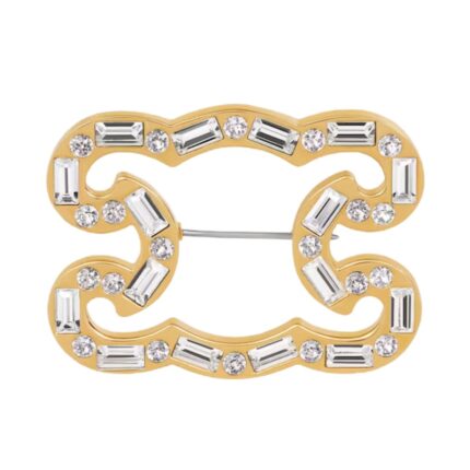 CELINE TRIOMPHE FRAME SPARKLE BROOCH IN STRASS BRASS WITH GOLD FINISH AND STEEL