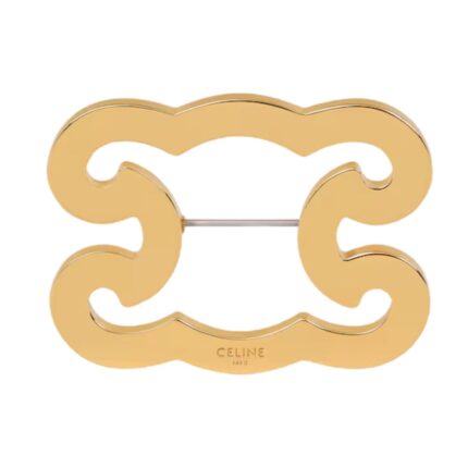 CELINE TRIOMPHE FRAME BROOCH IN BRASS WITH GOLD FINISH AND STEEL