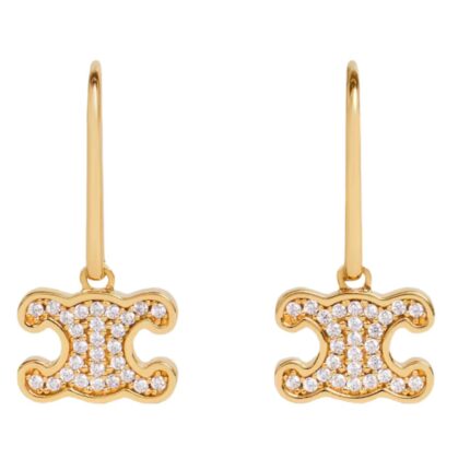 CELINE TRIOMPHE RHINESTONE EARRINGS IN BRASS WITH GOLD FINISH AND CRYSTALS