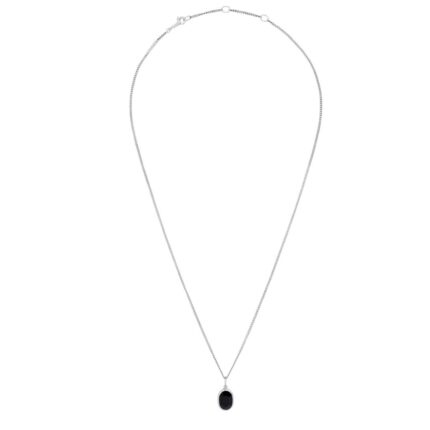 CELINE BEVELLED NECKLACE IN ONYX AND STERLING SILVER WITH RHODIUM FINISH