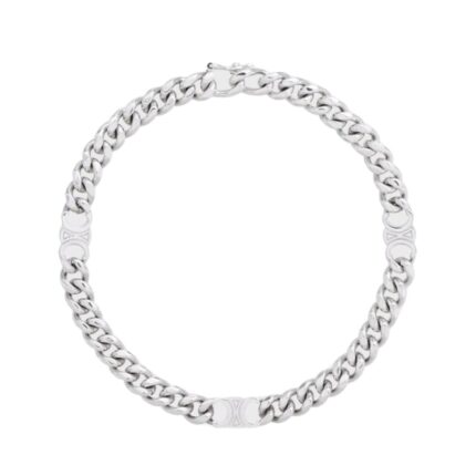 CELINE TRIOMPHE SMALL GOURMETTE BRACELET IN BRASS WITH RHODIUM FINISH