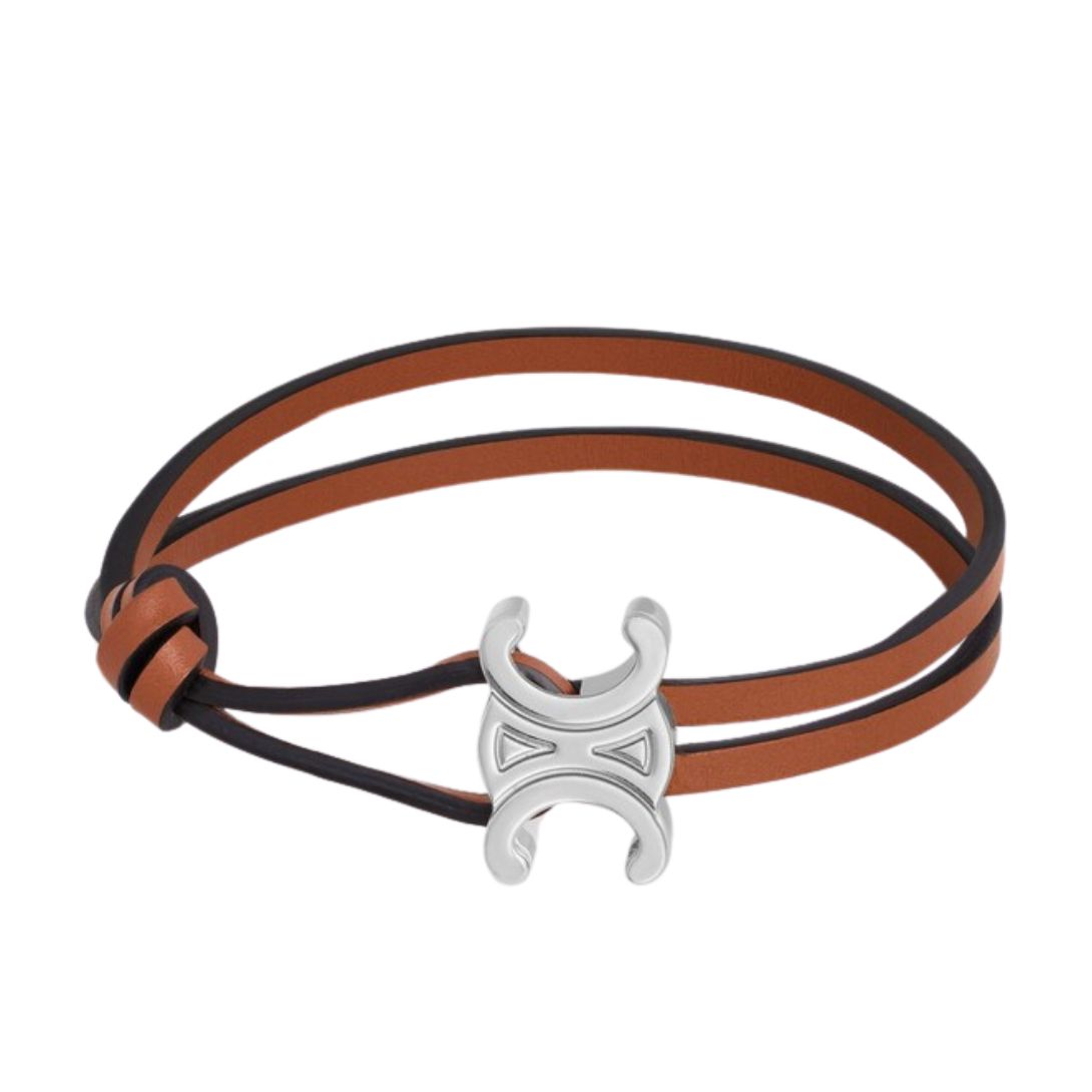 1 CELINE TRIOMPHE CLASP BRACELET IN CALFSKIN AND BRASS WITH RHODIUM FINISH