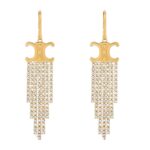 CELINE TRIOMPHE FRINGE EARRINGS IN BRASS WITH GOLD FINISH AND STRASS