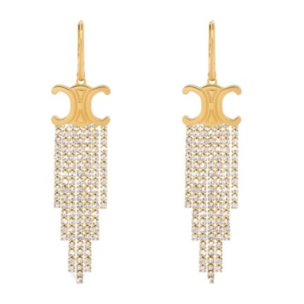 CELINE TRIOMPHE FRINGE EARRINGS IN BRASS WITH GOLD FINISH AND STRASS
