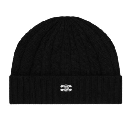 CELINE TRIOMPHE CABLE KNIT BEANIE IN CASHMERE GREY