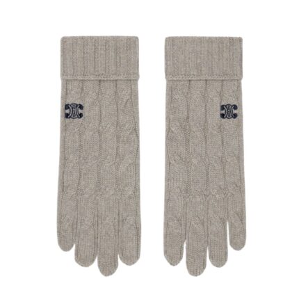 CELINE TRIOMPHE CABLE KNIT GLOVES IN CASHMERE