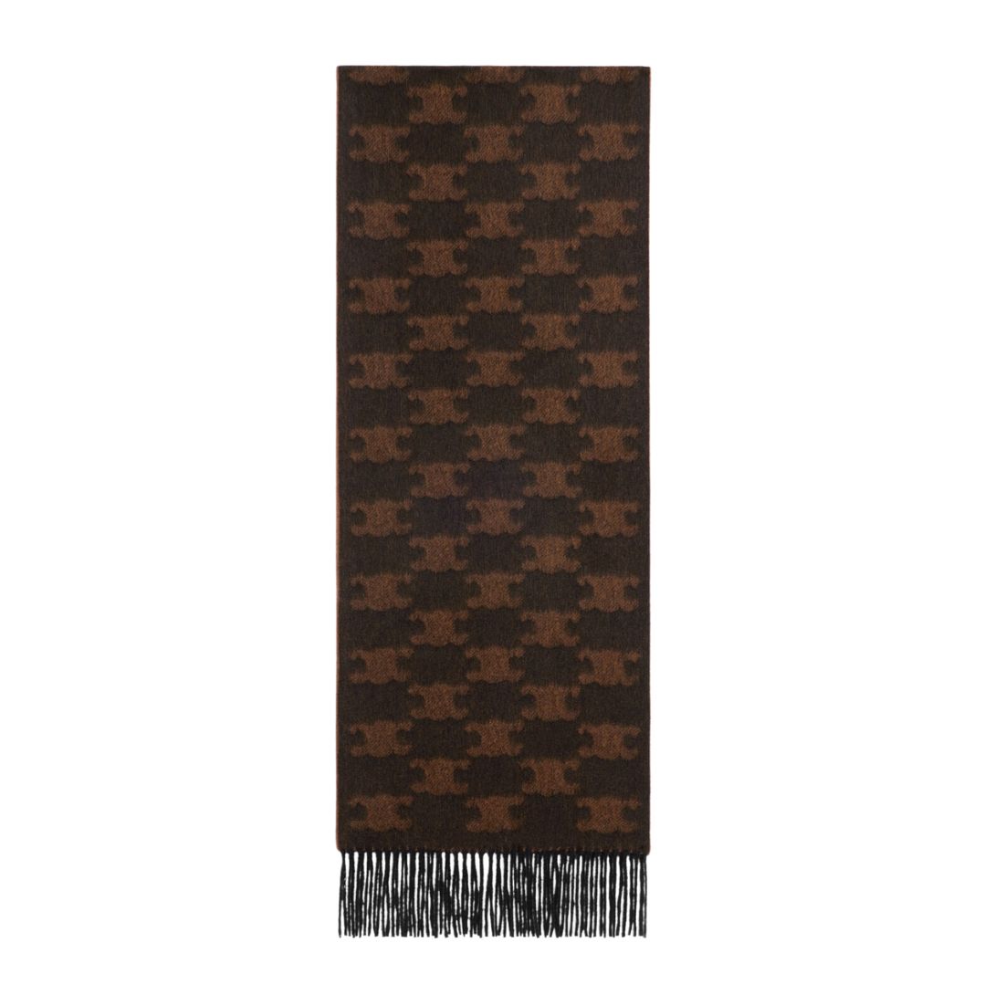 1 CELINE FRINGED SCARF IN MONOGRAM CASHMERE BLACK-TOFFEE
