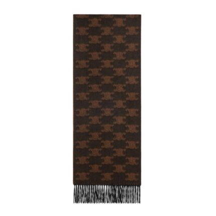 CELINE FRINGED SCARF IN MONOGRAM CASHMERE NOIR-ANTHRACITE