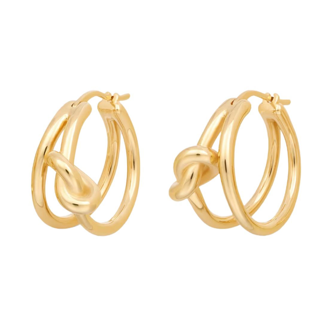 1 CELINE KNOT DOUBLE HOOPS IN BRASS WITH GOLD FINISH