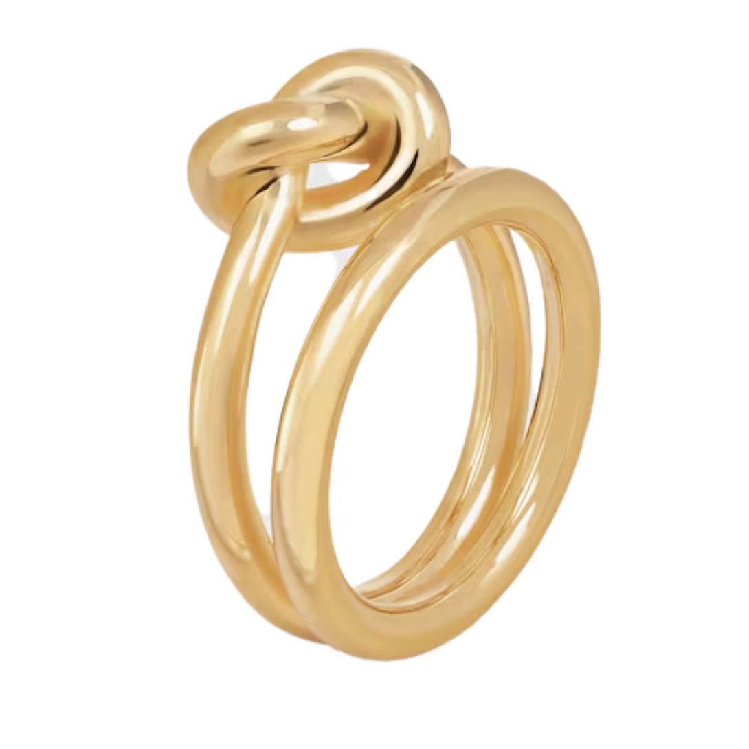 1 CELINE KNOT DOUBLE RING IN BRASS WITH GOLD FINISH