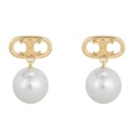 LES PERLES CELINE EARRINGS IN BRASS WITH GOLD FINISH AND GLASS PEARLS
