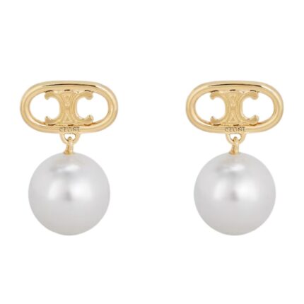 LES PERLES CELINE EARRINGS IN BRASS WITH GOLD FINISH AND GLASS PEARLS