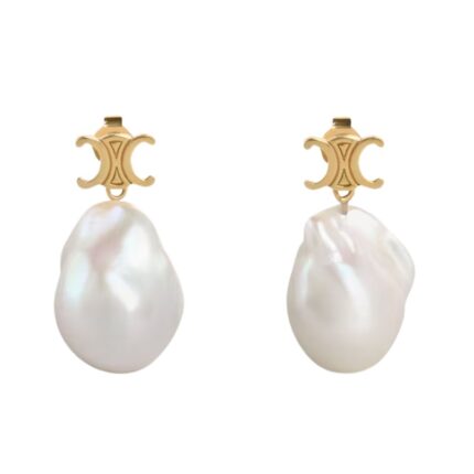 LES PERLES CELINE BAROQUE EARRINGS IN BRASS WITH GOLD FINISH AND CULTURED PEARLS