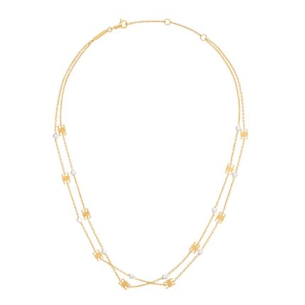 CELINE TRIOMPHE PEARL DOUBLE NECKLACE IN BRASS WITH GOLD FINISH AND RESIN PEARLS