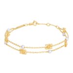 CELINE LES PERLES DOUBLE BRACELET IN BRASS WITH GOLD FINISH AND RESIN PEARLS