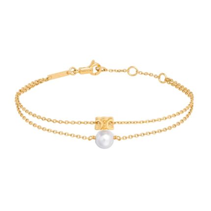 CELINE LES PERLES BRACELET IN RESIN PEARL AND BRASS WITH GOLD FINISH