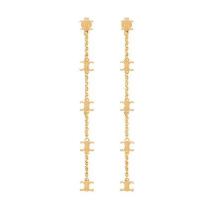 CELINE LES PERLES LONG EARRINGS IN BRASS WITH GOLD FINISH AND RESIN PEARLS