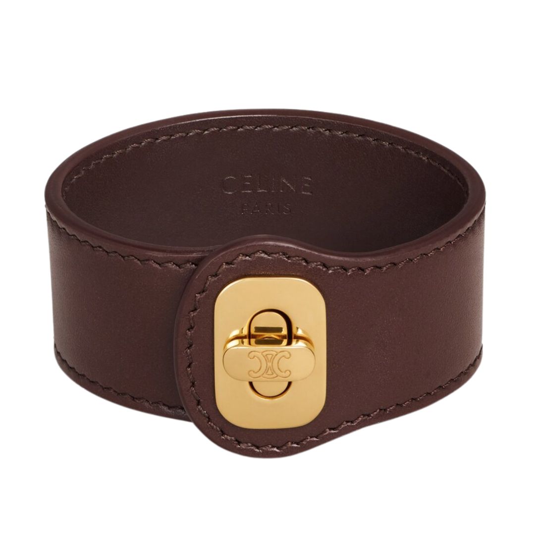 1 CELINE LES CUIRS JOSEPHINE BRACELET IN CALFSKIN AND BRASS WITH GOLD FINISH