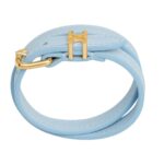 LES CUIRS CELINE DOUBLE BRACELET IN CALFSKIN AND BRASS WITH GOLD FINISH PALE BLUE