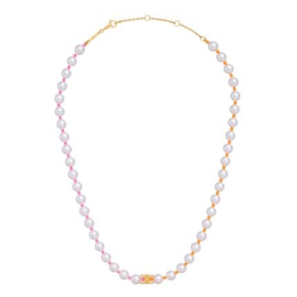 CELINE PLAGE PEARL NECKLACE IN BRASS WITH GOLD FINISH AND RESIN PEARLS