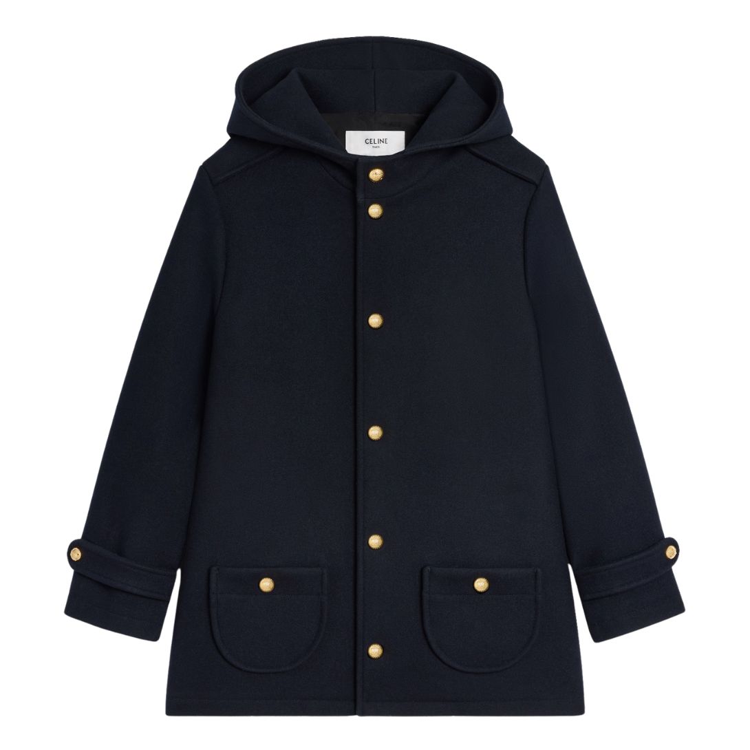 1 CELINE HOODED TRIOMPHE COAT IN WOOL FELT