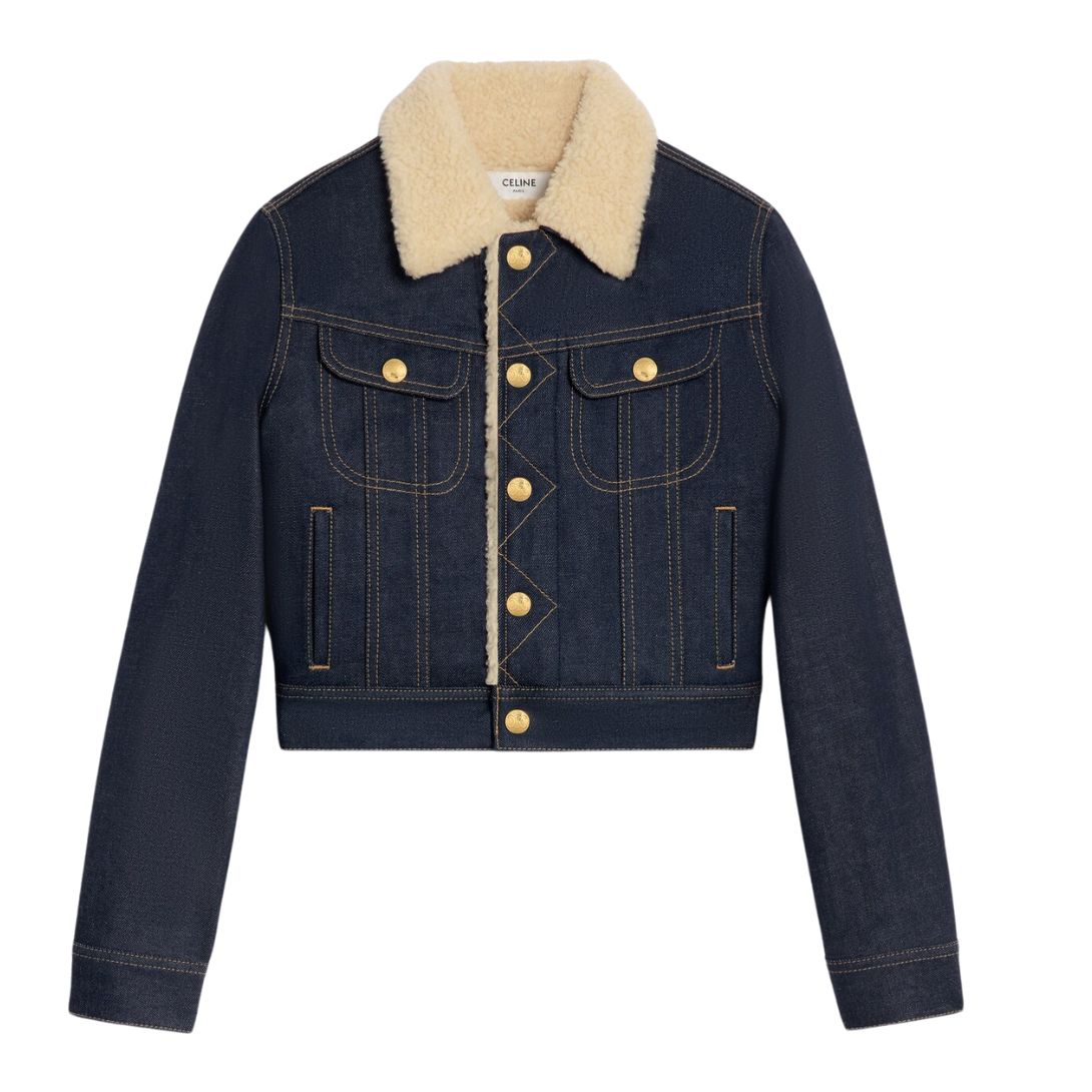 1 CELINE TRUCKER SHERPA JACKET IN RAW WASH DENIM