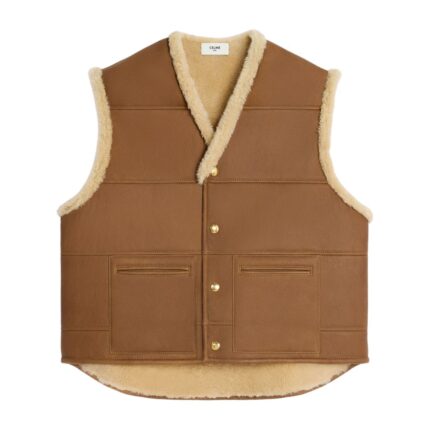 CELINE OVERSIZED SLEEVELESS JACKET IN CURLY LAMBSKIN