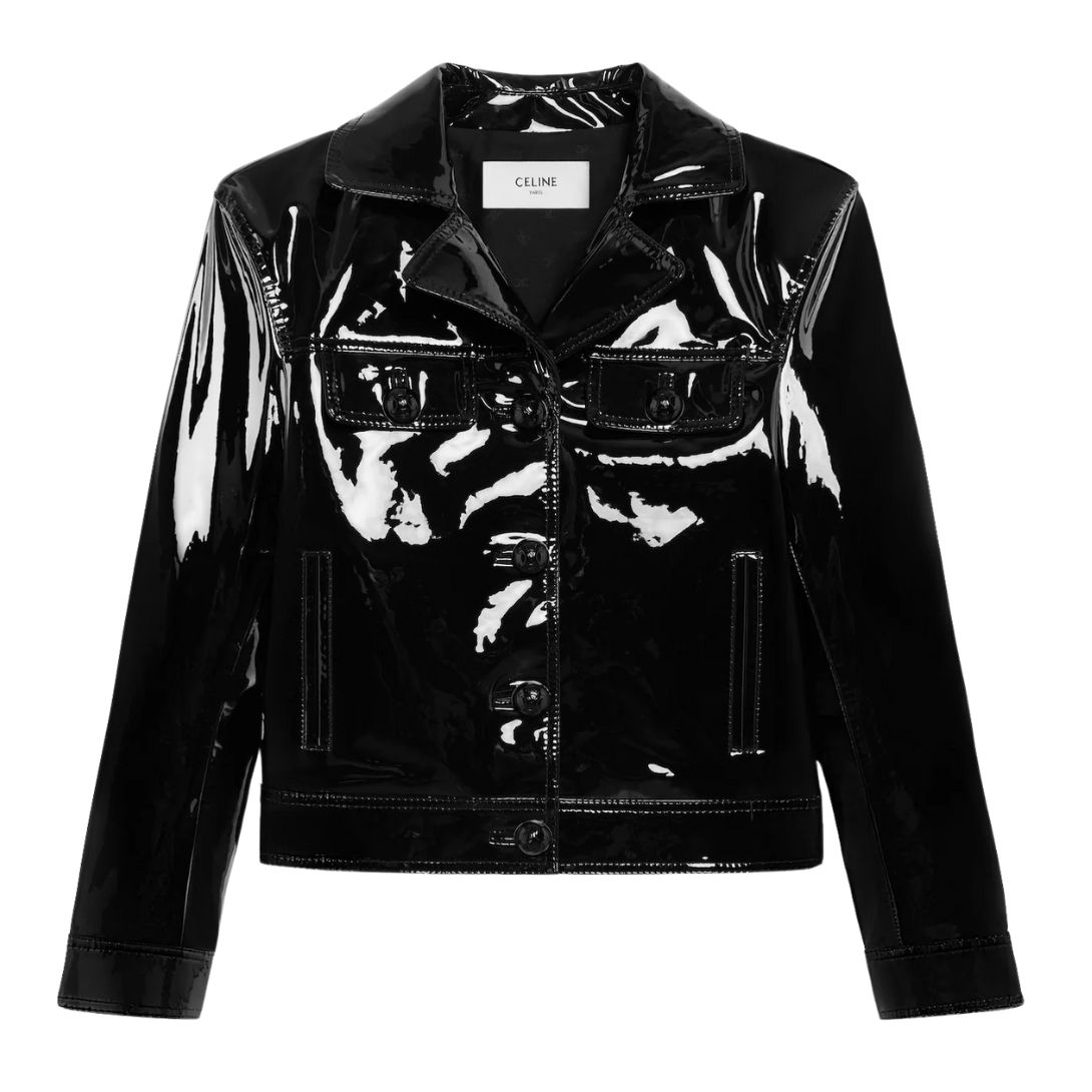 1 CELINE STRAIGHT BLOUSON JACKET IN PATENT LAMBSKIN LEATHER