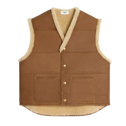 CELINE OVERSIZED SLEEVELESS JACKET IN CURLY LAMBSKIN