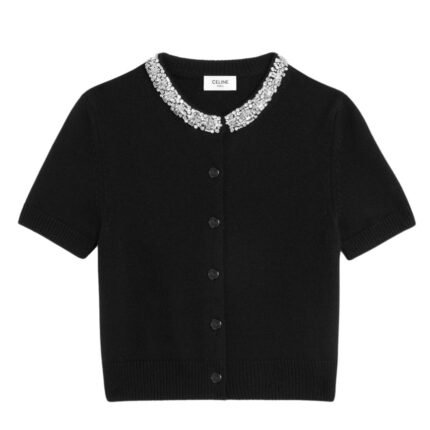 CELINE EMBROIDERED CROPPED CARDIGAN IN CASHMERE BLACK