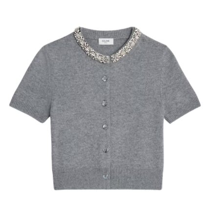 CELINE EMBROIDERED CROPPED CARDIGAN IN CASHMERE BLACK