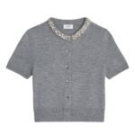 CELINE EMBROIDERED CROPPED CARDIGAN IN CASHMERE MEDIUM GREY
