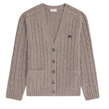 CELINE CABLE-KNIT TRIOMPHE CARDIGAN IN CASHMERE
