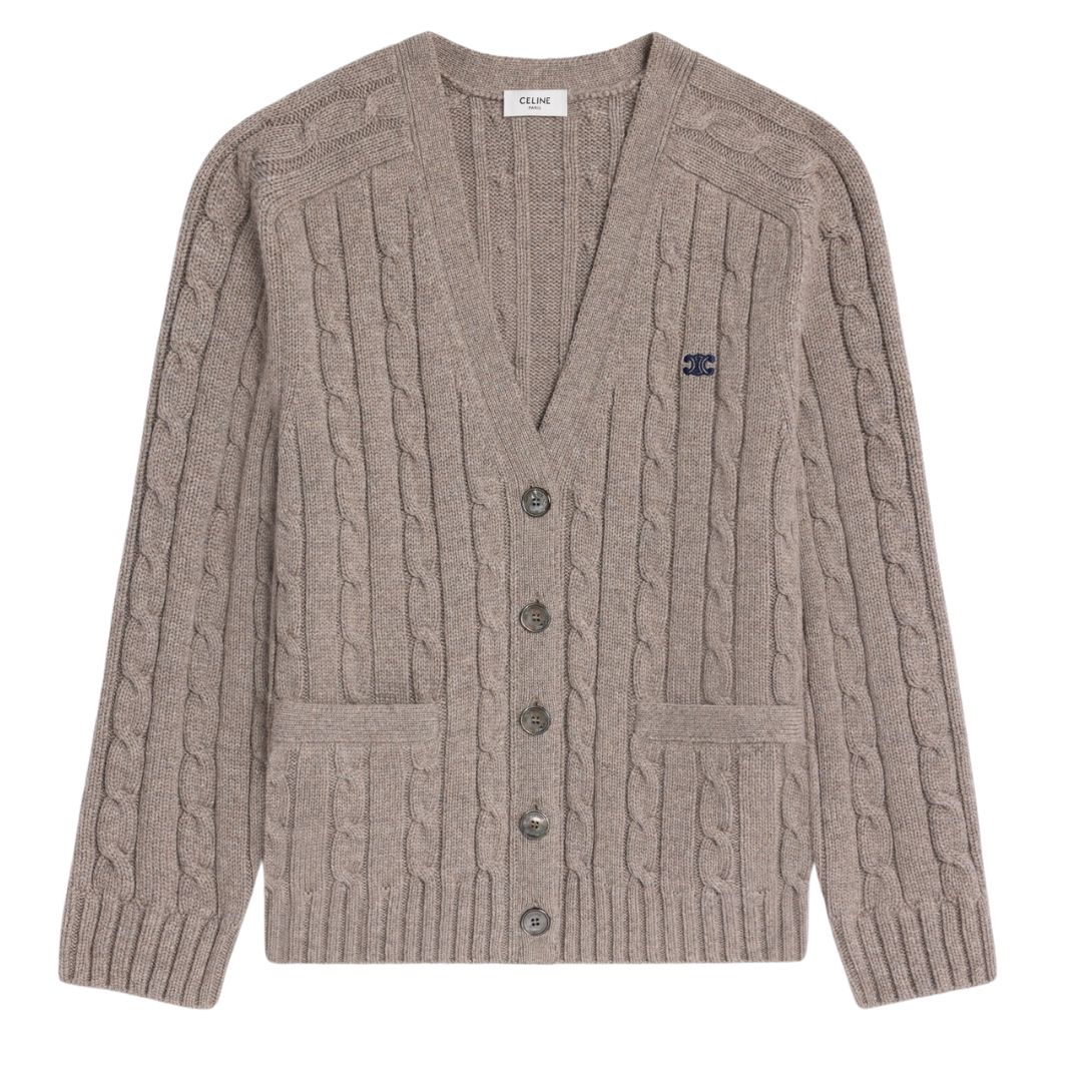 1 CELINE CABLE-KNIT TRIOMPHE CARDIGAN IN CASHMERE