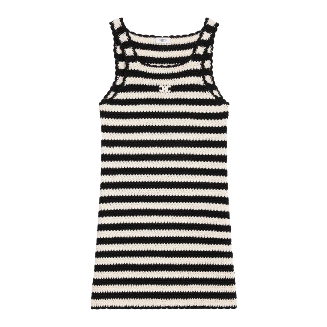 1 CELINE TRIOMPHE STRIPED MINI DRESS IN CROCHETED COTTON