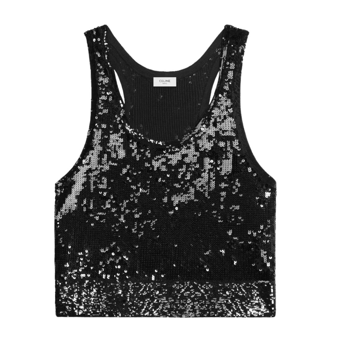 1 CELINE EMBROIDERED TANK TOP IN SILK AND COTTON