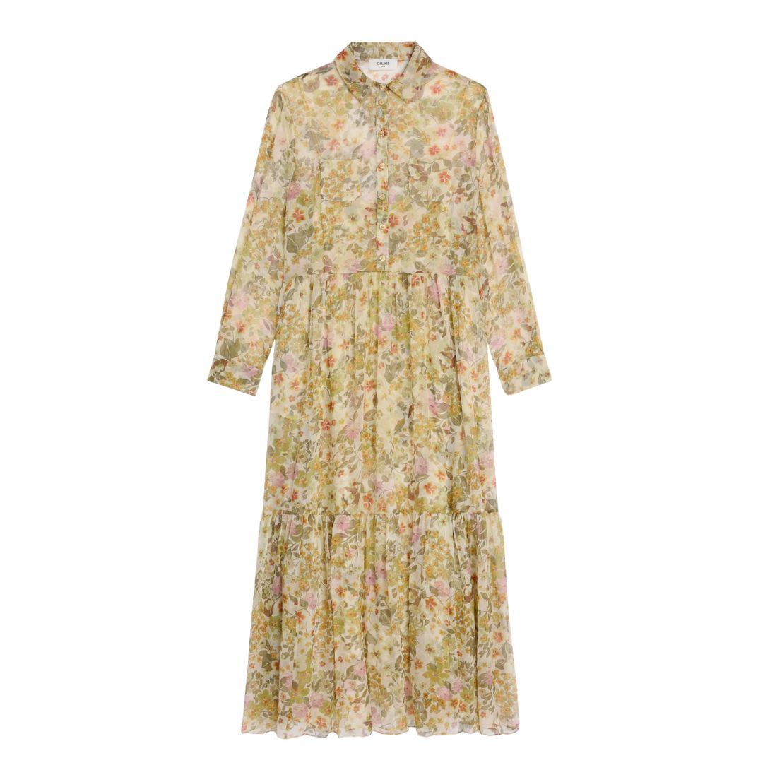 1 CELINE LONG SHIRT DRESS IN SILK CREPON