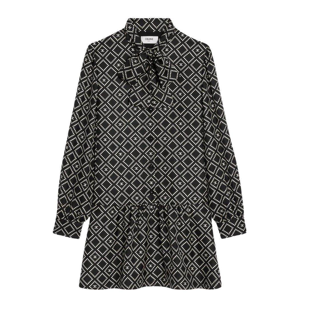 1 CELINE BASQUE MINI DRESS IN SILK TWILL