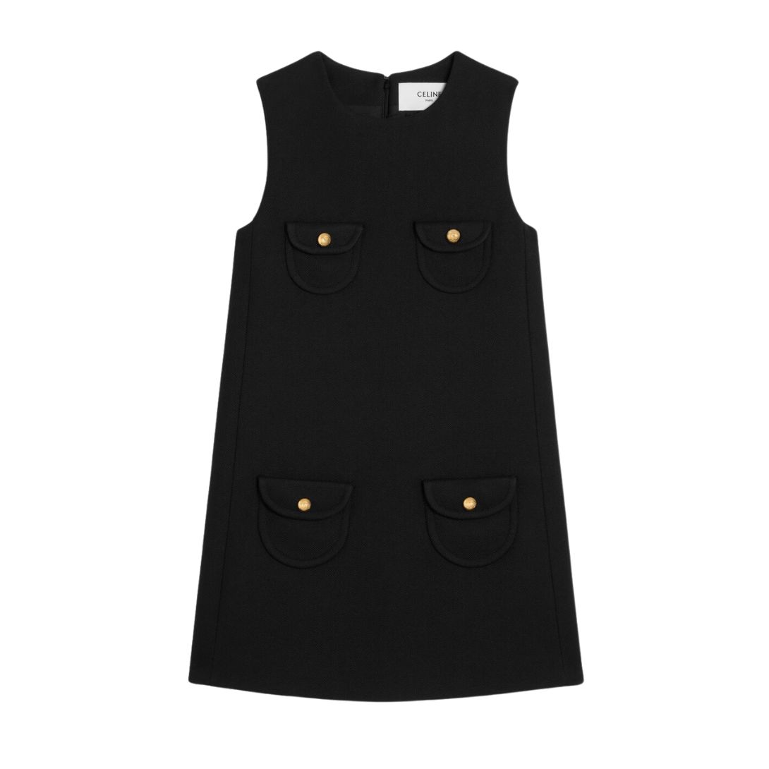 1 CELINE TRAPEZE MINI DRESS IN DOUBLE FACED WOOL TRICOTINE